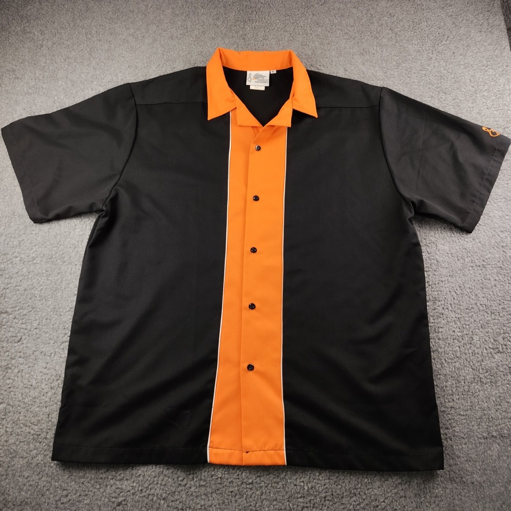 Cruisin USA Bowling Shirt Mens XL High 5 Black Orange Button Up Rockabilly EUC